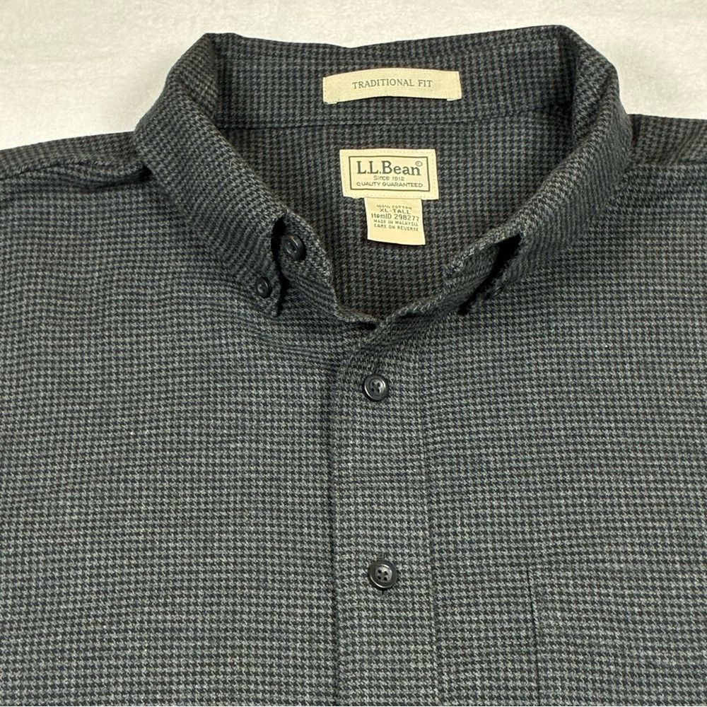 L.L. Bean Flannel Shirt Traditional Fit XL Tall Gray Black Mini Check